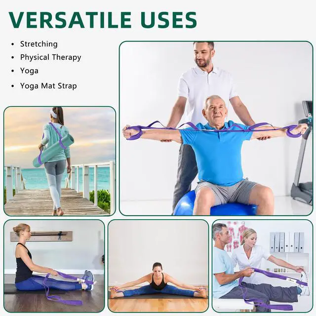 Alt view image 2 of 6 - Stretching Strap Yoga Straps for Physical Therapy, 10 Loops Non-Elastic Stretch Band for Pilates, Flexibility, Exercise and Gymnastics (Purple)