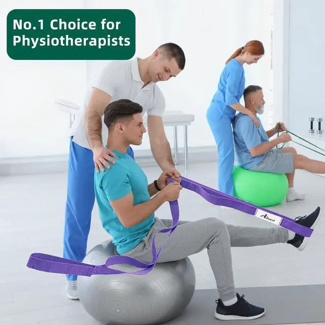Alt view image 6 of 6 - Stretching Strap Yoga Straps for Physical Therapy, 10 Loops Non-Elastic Stretch Band for Pilates, Flexibility, Exercise and Gymnastics (Purple)