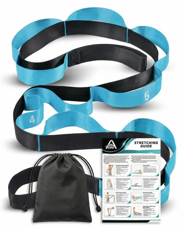 Main image of Stretching Strap with Loops for Physical Therapy,Yoga Strap for Stretching,Home Workout,Pilate & Flexibility Training,Non-Elastic Exercise Stretch Band for Hamstring,Leg Stretcher Belt (Blue)