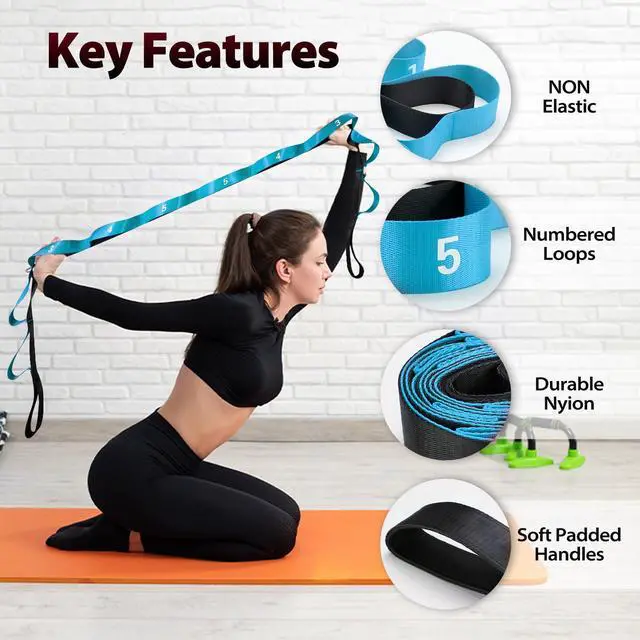 Alt view image 3 of 7 - Stretching Strap with Loops for Physical Therapy,Yoga Strap for Stretching,Home Workout,Pilate & Flexibility Training,Non-Elastic Exercise Stretch Band for Hamstring,Leg Stretcher Belt (Blue)