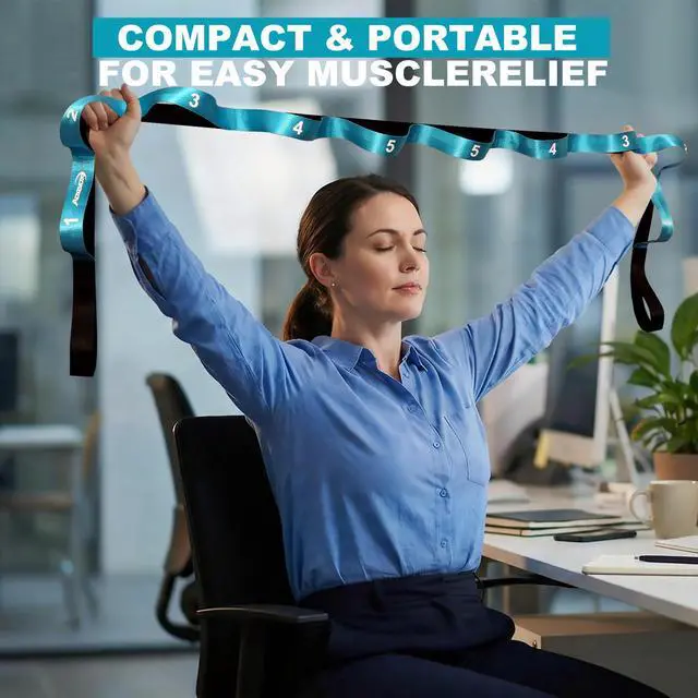 Alt view image 4 of 7 - Stretching Strap with Loops for Physical Therapy,Yoga Strap for Stretching,Home Workout,Pilate & Flexibility Training,Non-Elastic Exercise Stretch Band for Hamstring,Leg Stretcher Belt (Blue)