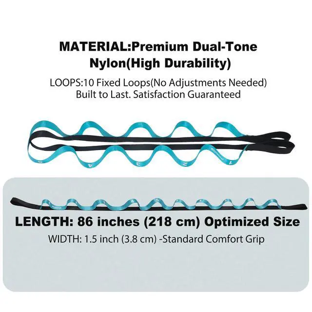 Alt view image 5 of 7 - Stretching Strap with Loops for Physical Therapy,Yoga Strap for Stretching,Home Workout,Pilate & Flexibility Training,Non-Elastic Exercise Stretch Band for Hamstring,Leg Stretcher Belt (Blue)