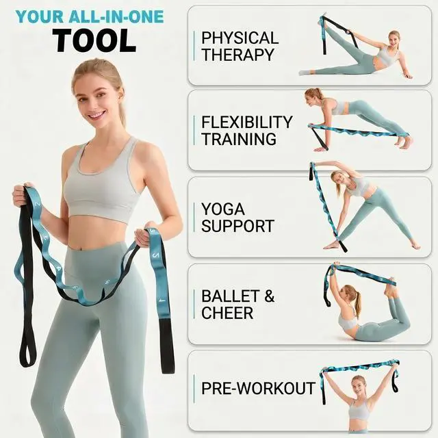 Alt view image 7 of 7 - Stretching Strap with Loops for Physical Therapy,Yoga Strap for Stretching,Home Workout,Pilate & Flexibility Training,Non-Elastic Exercise Stretch Band for Hamstring,Leg Stretcher Belt (Blue)