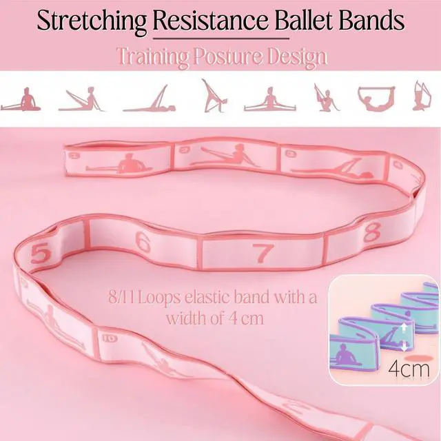 Alt view image 3 of 7 - Elastic Yoga Stretching Strap with Loops, Pilates, Ballet, and Physical Therapy Stretching Bands for Flexibility, Leg Stretching, and Exercise - Durable Multi Loop Stretch Band for Dance and Fitness