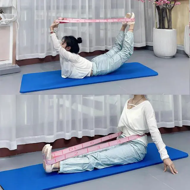 Alt view image 5 of 7 - Elastic Yoga Stretching Strap with Loops, Pilates, Ballet, and Physical Therapy Stretching Bands for Flexibility, Leg Stretching, and Exercise - Durable Multi Loop Stretch Band for Dance and Fitness