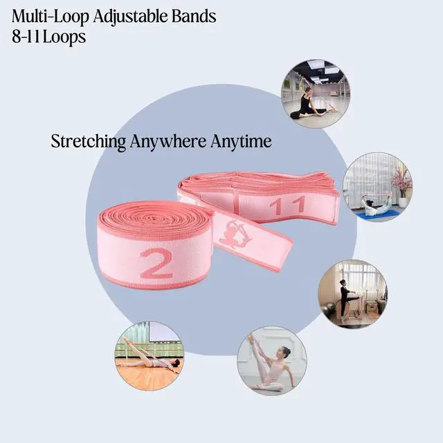 Alt view image 6 of 7 - Elastic Yoga Stretching Strap with Loops, Pilates, Ballet, and Physical Therapy Stretching Bands for Flexibility, Leg Stretching, and Exercise - Durable Multi Loop Stretch Band for Dance and Fitness