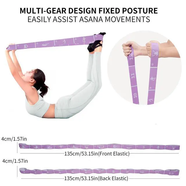 Alt view image 4 of 7 - Yoga Strap with 12 Loops - Multi-Functional Stretch Band for Pilates, Dance, Gymnastics, Physical Therapy, Flexibility & Resistance Training, Ballet, Latin Workouts