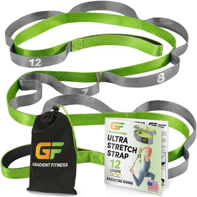 Main image of Stretching Strap for Physical Therapy, 12 Multi-Loop Stretch Strap 1" W x 8' L, Neoprene Handles, Physical Therapy Equipment, Yoga Straps for Stretching, Leg Stretcher (Green)