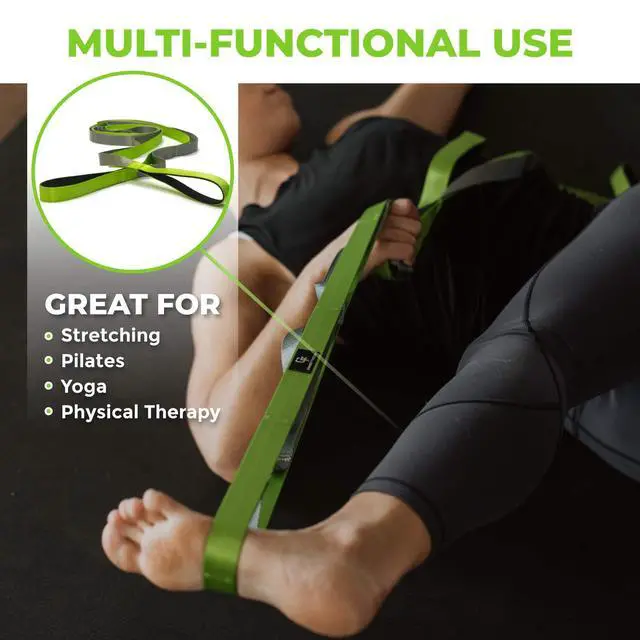 Alt view image 2 of 7 - Stretching Strap for Physical Therapy, 12 Multi-Loop Stretch Strap 1" W x 8' L, Neoprene Handles, Physical Therapy Equipment, Yoga Straps for Stretching, Leg Stretcher (Green)
