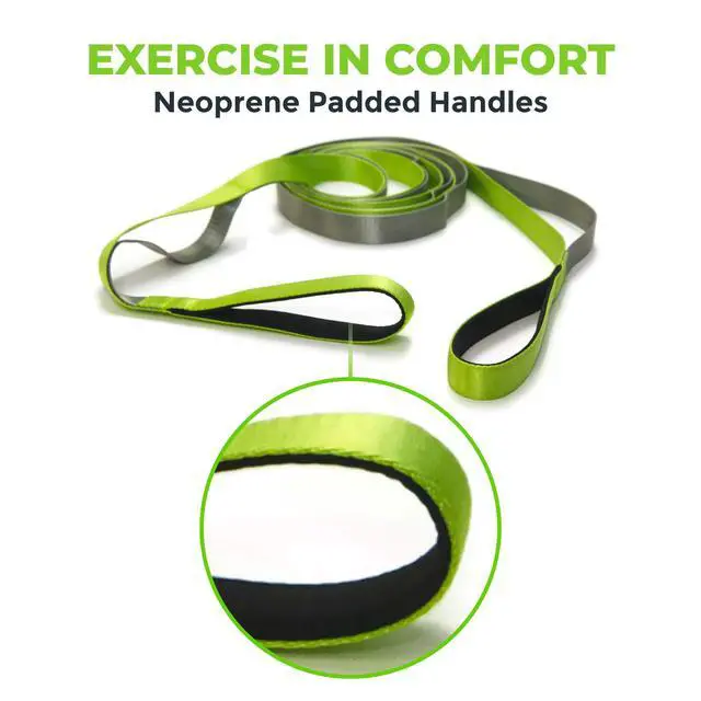 Alt view image 5 of 7 - Stretching Strap for Physical Therapy, 12 Multi-Loop Stretch Strap 1" W x 8' L, Neoprene Handles, Physical Therapy Equipment, Yoga Straps for Stretching, Leg Stretcher (Green)