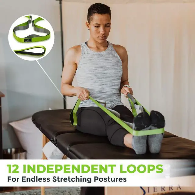 Alt view image 4 of 7 - Stretching Strap for Physical Therapy, 12 Multi-Loop Stretch Strap 1" W x 8' L, Neoprene Handles, Physical Therapy Equipment, Yoga Straps for Stretching, Leg Stretcher (Green)