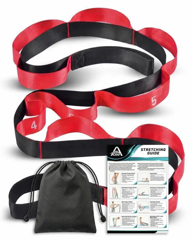 Main image of Stretching Strap with Loops for Physical Therapy,Yoga Strap for Stretching,Home Workout,Pilate & Flexibility Training,Non-Elastic Exercise Stretch Band for Hamstring,Leg Stretcher Belt (Red)