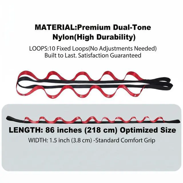 Alt view image 5 of 7 - Stretching Strap with Loops for Physical Therapy,Yoga Strap for Stretching,Home Workout,Pilate & Flexibility Training,Non-Elastic Exercise Stretch Band for Hamstring,Leg Stretcher Belt (Red)
