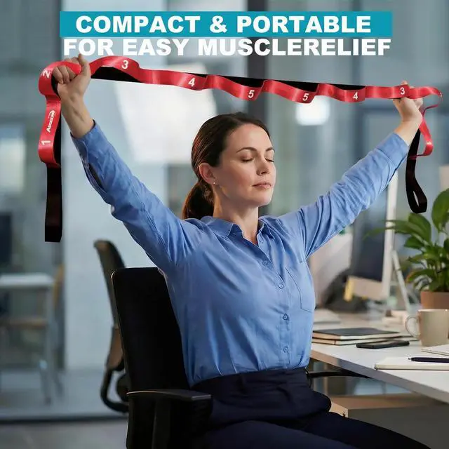 Alt view image 4 of 7 - Stretching Strap with Loops for Physical Therapy,Yoga Strap for Stretching,Home Workout,Pilate & Flexibility Training,Non-Elastic Exercise Stretch Band for Hamstring,Leg Stretcher Belt (Red)