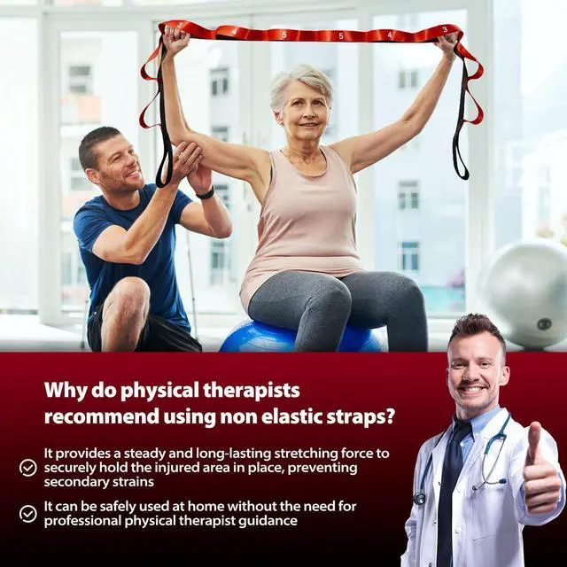 Alt view image 6 of 7 - Stretching Strap with Loops for Physical Therapy,Yoga Strap for Stretching,Home Workout,Pilate & Flexibility Training,Non-Elastic Exercise Stretch Band for Hamstring,Leg Stretcher Belt (Red)