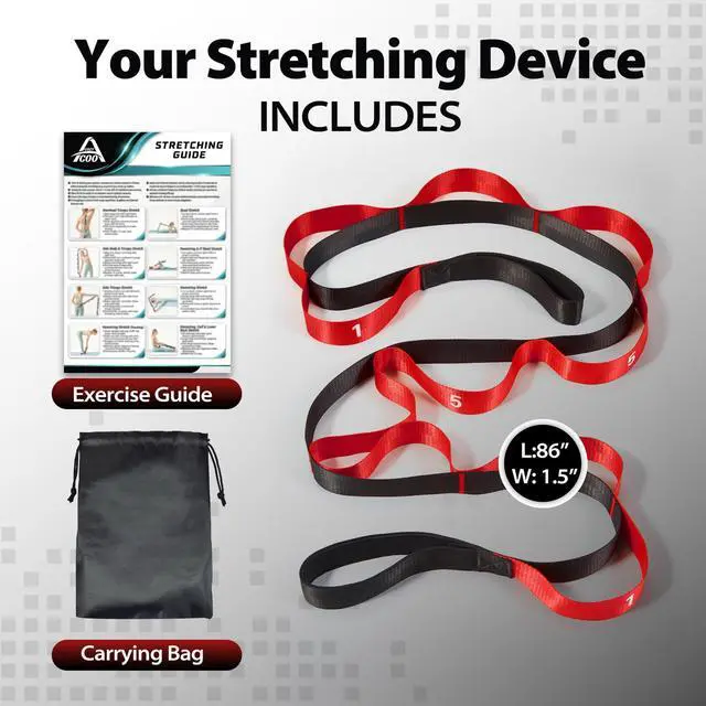 Alt view image 2 of 7 - Stretching Strap with Loops for Physical Therapy,Yoga Strap for Stretching,Home Workout,Pilate & Flexibility Training,Non-Elastic Exercise Stretch Band for Hamstring,Leg Stretcher Belt (Red)