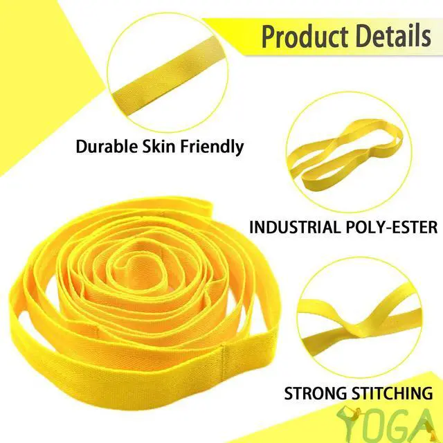 Alt view image 4 of 5 - Stretching Strap Yoga Strap with Loops, Stretch Straps for Physical Therapy, Non-Elastic Exercise Strap for Pilates, Dance and Gymnastics with Workout Guide (Yellow)