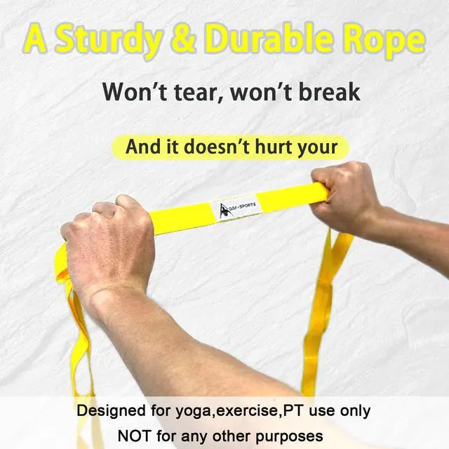Alt view image 5 of 5 - Stretching Strap Yoga Strap with Loops, Stretch Straps for Physical Therapy, Non-Elastic Exercise Strap for Pilates, Dance and Gymnastics with Workout Guide (Yellow)