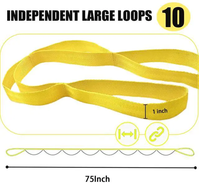 Alt view image 3 of 5 - Stretching Strap Yoga Strap with Loops, Stretch Straps for Physical Therapy, Non-Elastic Exercise Strap for Pilates, Dance and Gymnastics with Workout Guide (Yellow)