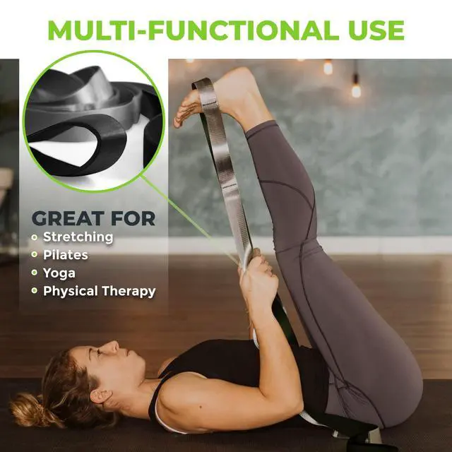 Alt view image 3 of 7 - Stretching Strap for Physical Therapy, 12 Multi-Loop Stretch Strap 1.5" W x 8' L, Neoprene Handles, Physical Therapy Equipment, Yoga Straps for Stretching, Leg Stretcher, (Black/Grey)