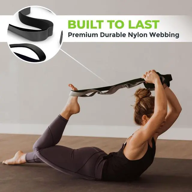 Alt view image 4 of 7 - Stretching Strap for Physical Therapy, 12 Multi-Loop Stretch Strap 1.5" W x 8' L, Neoprene Handles, Physical Therapy Equipment, Yoga Straps for Stretching, Leg Stretcher, (Black/Grey)