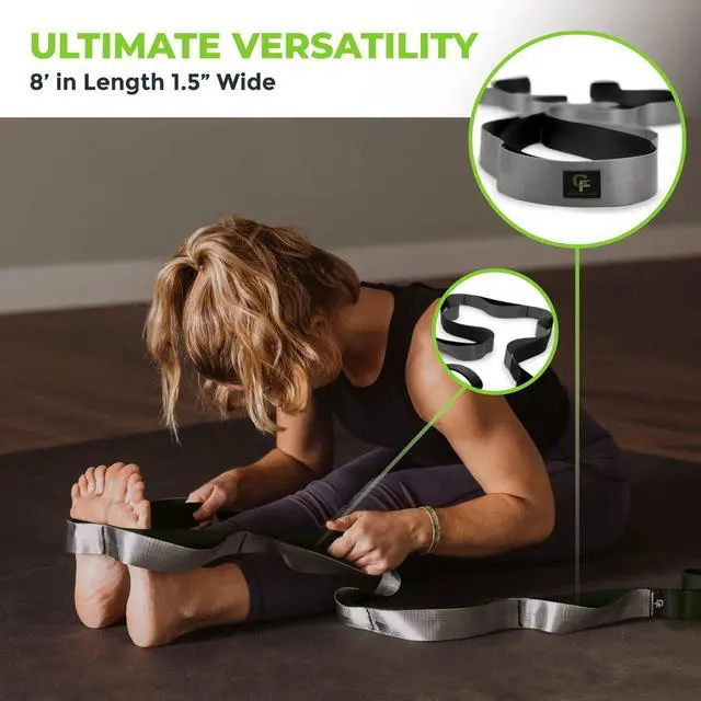 Alt view image 5 of 7 - Stretching Strap for Physical Therapy, 12 Multi-Loop Stretch Strap 1.5" W x 8' L, Neoprene Handles, Physical Therapy Equipment, Yoga Straps for Stretching, Leg Stretcher, (Black/Grey)