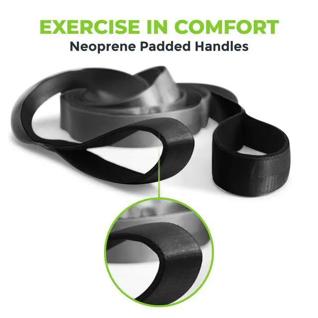 Alt view image 6 of 7 - Stretching Strap for Physical Therapy, 12 Multi-Loop Stretch Strap 1.5" W x 8' L, Neoprene Handles, Physical Therapy Equipment, Yoga Straps for Stretching, Leg Stretcher, (Black/Grey)