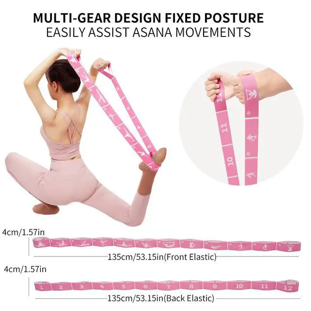 Alt view image 4 of 7 - Yoga Strap with 12 Loops - Multi-Functional Stretch Band for Pilates, Dance, Gymnastics, Physical Therapy, Flexibility & Resistance Training, Ballet, Latin Workouts