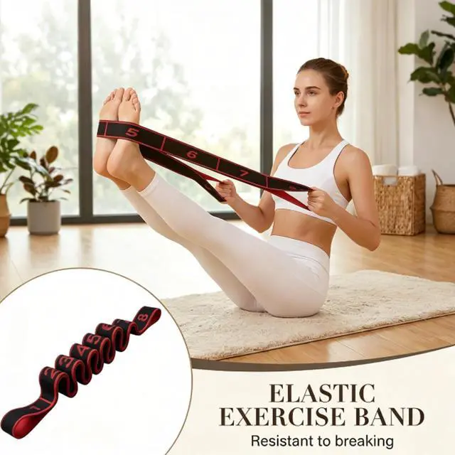 Alt view image 2 of 7 - Stretch Bands for Exercise: 8-Section Elastic Exercise Band with Loops, Flexibility Stretching Strap Resistance Bands for Working Out, Leg Glutes Yoga Physical Therapy Fitness Equipment