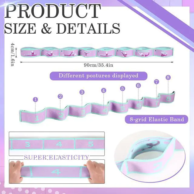 Alt view image 2 of 7 - 1 Pcs Stretch Strap for Kids Elastic Gymnastic Stretching Ballet Dance Band with 8 Loops Adjustable Exercise Training Resistance Strap for Children Stuff Pilates Latin Yoga Equipment (Purple)