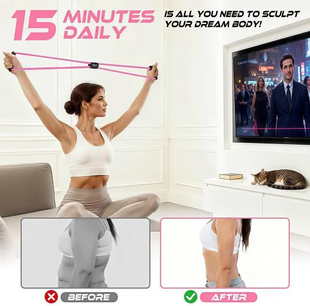Alt view image 2 of 7 - Resistance Bands, Figure 8 Exercise Bands for Back, 8 Shaped Resistance Bands for Arms, Shoulder, Leg Stretching, Physical Therapy, Yoga, Pilates, Home Gym Workout Equipment for Women Men