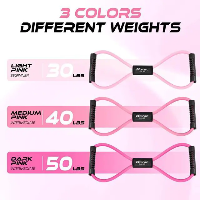 Alt view image 4 of 7 - Resistance Bands, Figure 8 Exercise Bands for Back, 8 Shaped Resistance Bands for Arms, Shoulder, Leg Stretching, Physical Therapy, Yoga, Pilates, Home Gym Workout Equipment for Women Men