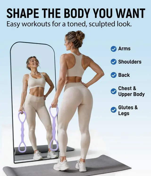 Alt view image 2 of 7 - Upgraded Figure 8 Resistance Bands, Resistance Bands for Arms & Full Body Workout, Stretch Resistance Band with Handles for Yoga, Pilates, Toning, Home Fitness & Physical Therapy