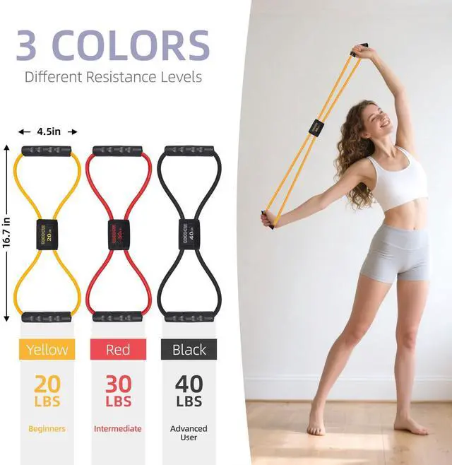 Alt view image 2 of 7 - Figure 8 Resistance Bands with Handles for Women Men, Exercise Bands for Back, 8 Shaped Resistance Bands for Arms, Shoulder, Leg Stretching, Physical Therapy, Yoga, Pilates, Home Gym Workout Equipment