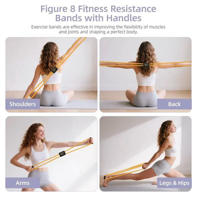 Alt view image 3 of 7 - Figure 8 Resistance Bands with Handles for Women Men, Exercise Bands for Back, 8 Shaped Resistance Bands for Arms, Shoulder, Leg Stretching, Physical Therapy, Yoga, Pilates, Home Gym Workout Equipment