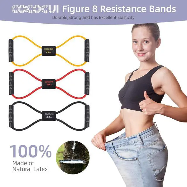 Alt view image 6 of 7 - Figure 8 Resistance Bands with Handles for Women Men, Exercise Bands for Back, 8 Shaped Resistance Bands for Arms, Shoulder, Leg Stretching, Physical Therapy, Yoga, Pilates, Home Gym Workout Equipment