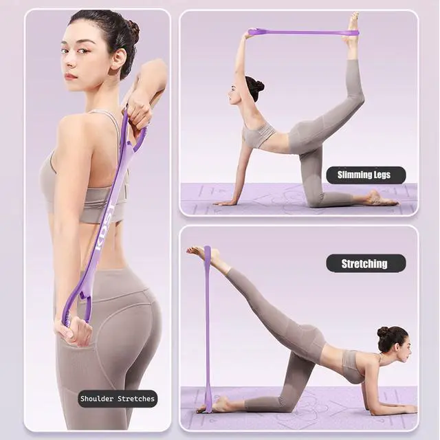 Alt view image 3 of 7 - Figure 8 Resistance Band - Figure 8 Resistance Bands with Handles - 20LB Exercise Bands for Women & Men - Yoga Stretching Belt (Purple)