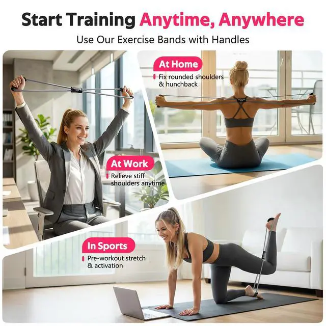 Alt view image 3 of 7 - Figure 8 Resistance Bands with Handles, 3 Levels Latex Exercise Stretch Bands