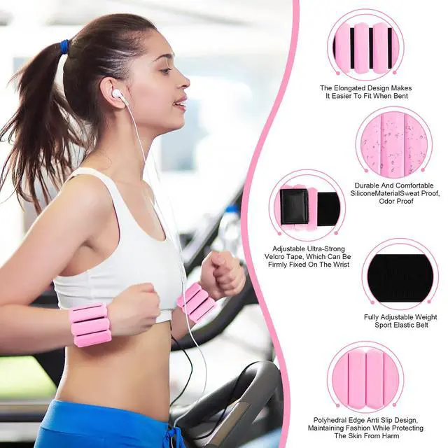 Alt view image 3 of 7 - Wrist Weights Set of 2, Wearable Arm & Leg Weights for Women & Men, Adjustable Wrist Ankle Weights for Walking, Yoga, Swimming, Gym, 2lb (Pink)