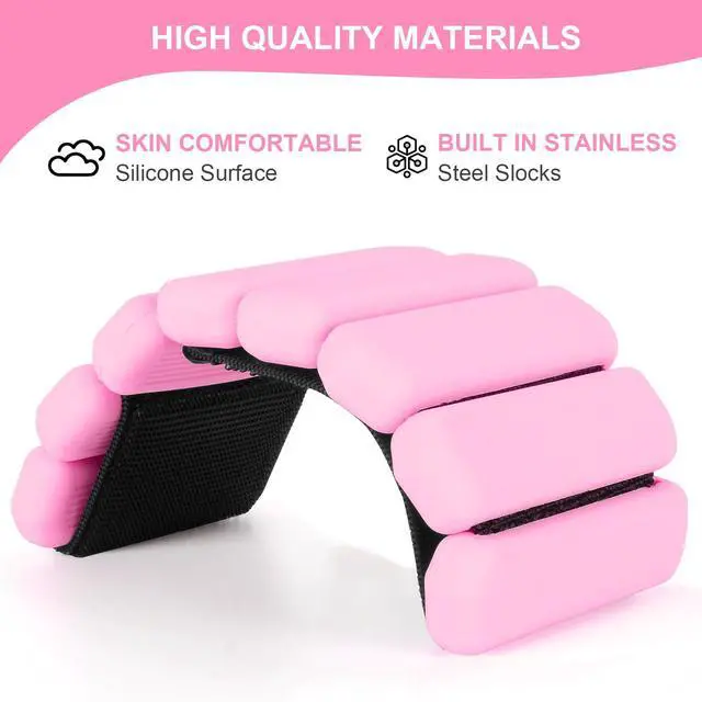 Alt view image 4 of 7 - Wrist Weights Set of 2, Wearable Arm & Leg Weights for Women & Men, Adjustable Wrist Ankle Weights for Walking, Yoga, Swimming, Gym, 2lb (Pink)