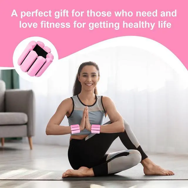 Alt view image 6 of 7 - Wrist Weights Set of 2, Wearable Arm & Leg Weights for Women & Men, Adjustable Wrist Ankle Weights for Walking, Yoga, Swimming, Gym, 2lb (Pink)