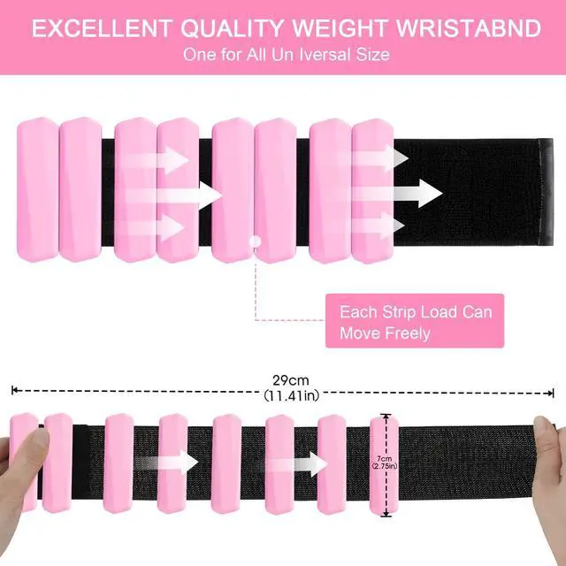 Alt view image 2 of 7 - Wrist Weights Set of 2, Wearable Arm & Leg Weights for Women & Men, Adjustable Wrist Ankle Weights for Walking, Yoga, Swimming, Gym, 2lb (Pink)