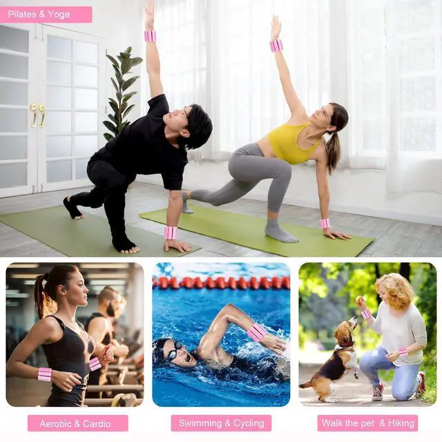 Alt view image 7 of 7 - Wrist Weights Set of 2, Wearable Arm & Leg Weights for Women & Men, Adjustable Wrist Ankle Weights for Walking, Yoga, Swimming, Gym, 2lb (Pink)