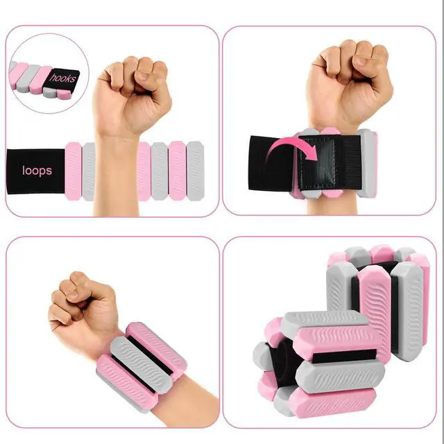 Alt view image 3 of 6 - Ankle and Wrist Weights for Women, Adjustable Weights Set of 2 (1Lb Each), for Walking, Yoga, Dance, Gym (pink-white)