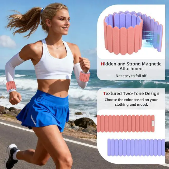 Alt view image 4 of 7 - Adjustable Wrist & Ankle Weights 2Pack, Wearable Silicone Weighted Bracelet for Women, Arm Leg Weights for Home Gym Workout, Jogging, Yoga & Pilates, Pink Purple, 2.2LB