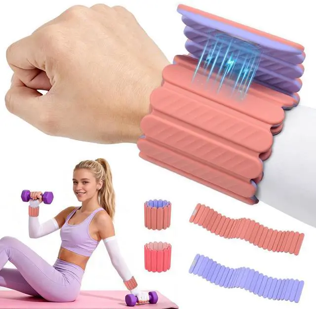 Main image of Adjustable Wrist & Ankle Weights 2Pack, Wearable Silicone Weighted Bracelet for Women, Arm Leg Weights for Home Gym Workout, Jogging, Yoga & Pilates, Pink Purple, 2.2LB