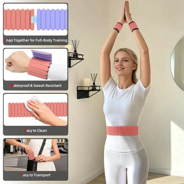 Alt view image 6 of 7 - Adjustable Wrist & Ankle Weights 2Pack, Wearable Silicone Weighted Bracelet for Women, Arm Leg Weights for Home Gym Workout, Jogging, Yoga & Pilates, Pink Purple, 2.2LB