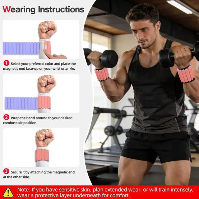 Alt view image 7 of 7 - Adjustable Wrist & Ankle Weights 2Pack, Wearable Silicone Weighted Bracelet for Women, Arm Leg Weights for Home Gym Workout, Jogging, Yoga & Pilates, Pink Purple, 2.2LB