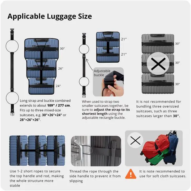 Alt view image 5 of 7 - Adjustable Luggage Straps for Suitcases 3 PCS Connect Suitcases