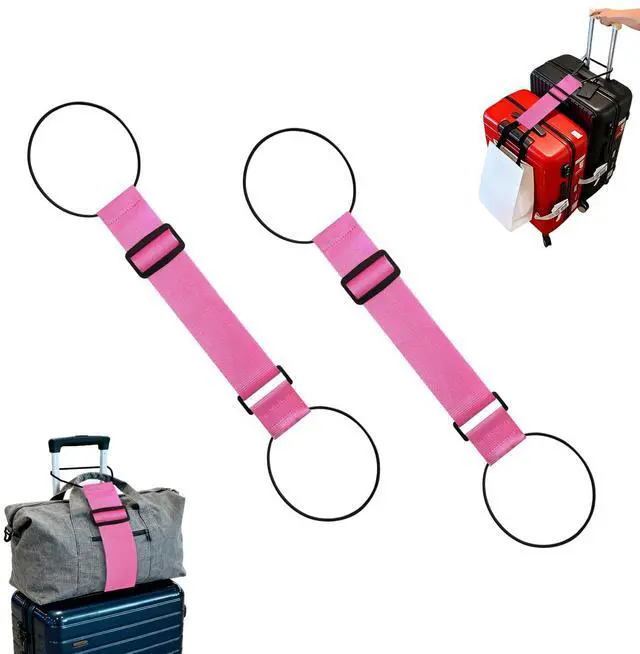 Main image of Luggage Straps for SuitcasesMulti-Use Strong Adjustable Luggage Connector Straps, Durable, Waterproof, Bungee StrapsTravel Suitcase Essential Travel Essentials (Pink 2PCS)